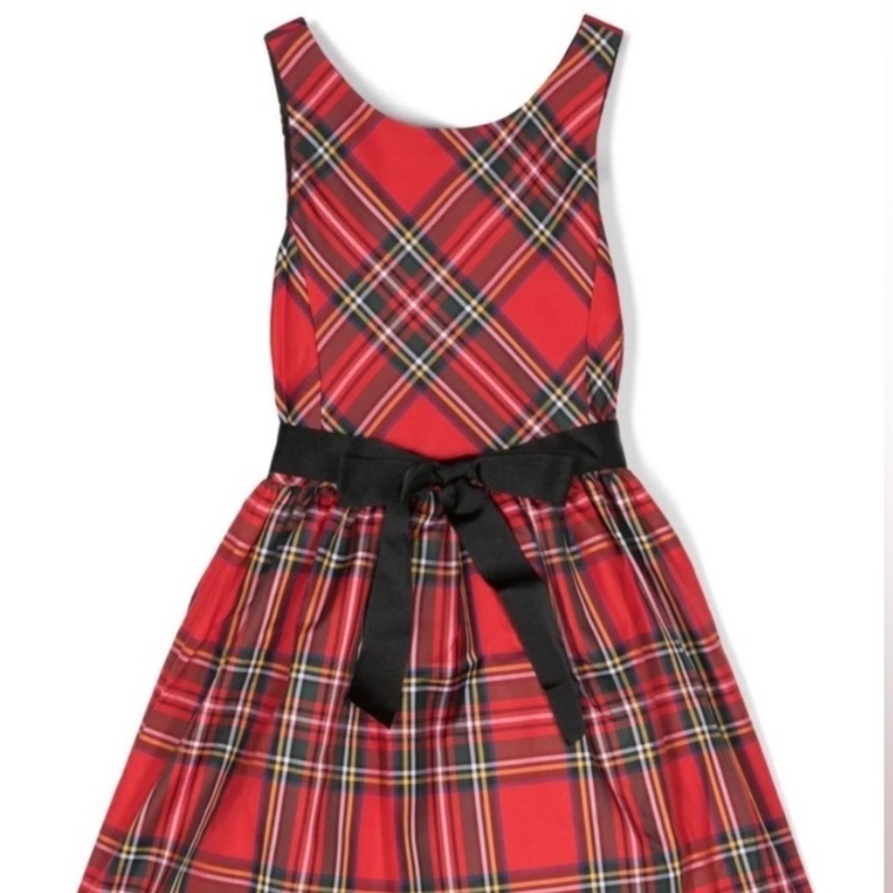 Ralph Lauren Plaid Sleeveless Dress with Black Bow Sz 16